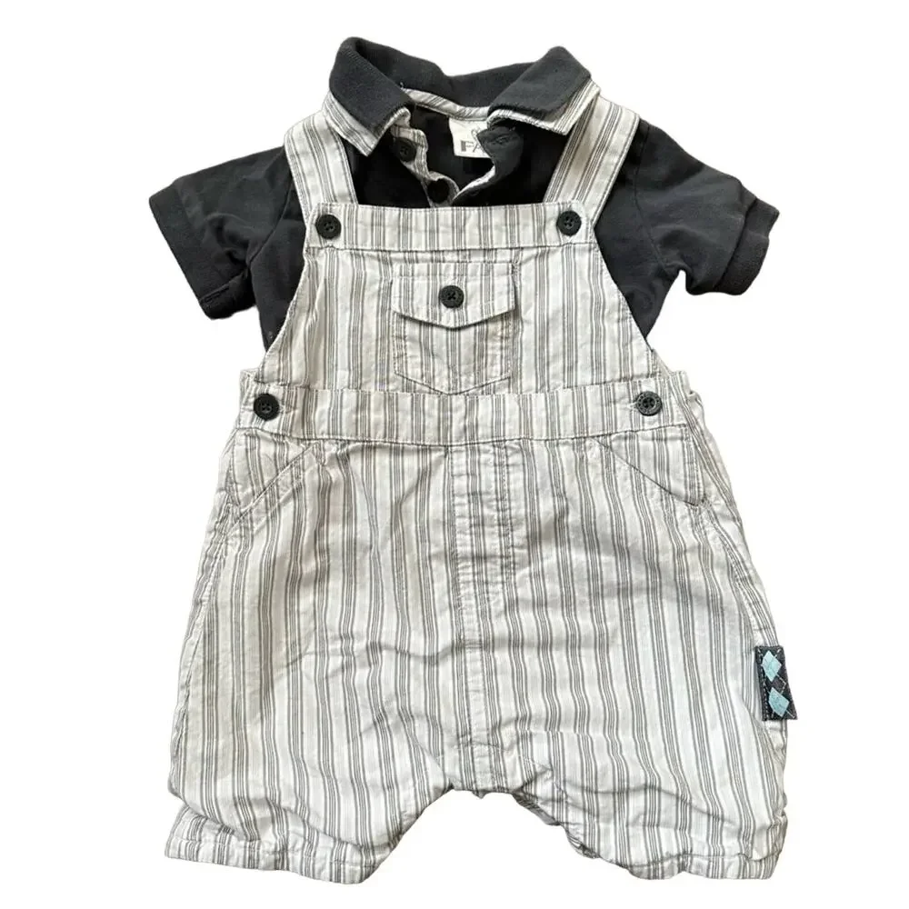 FAO Schwarz striped overalls and polo set, size 0-3 month (2 pieces)